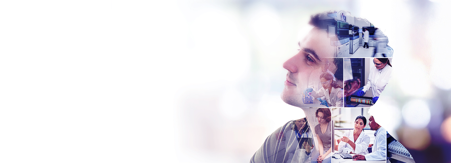 patient and lab technician mosaic