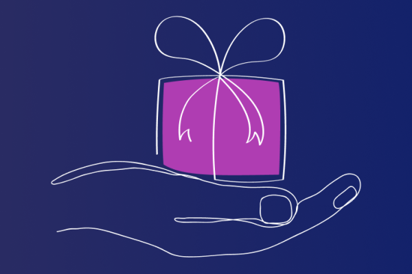 Illustration of a hand holding a present