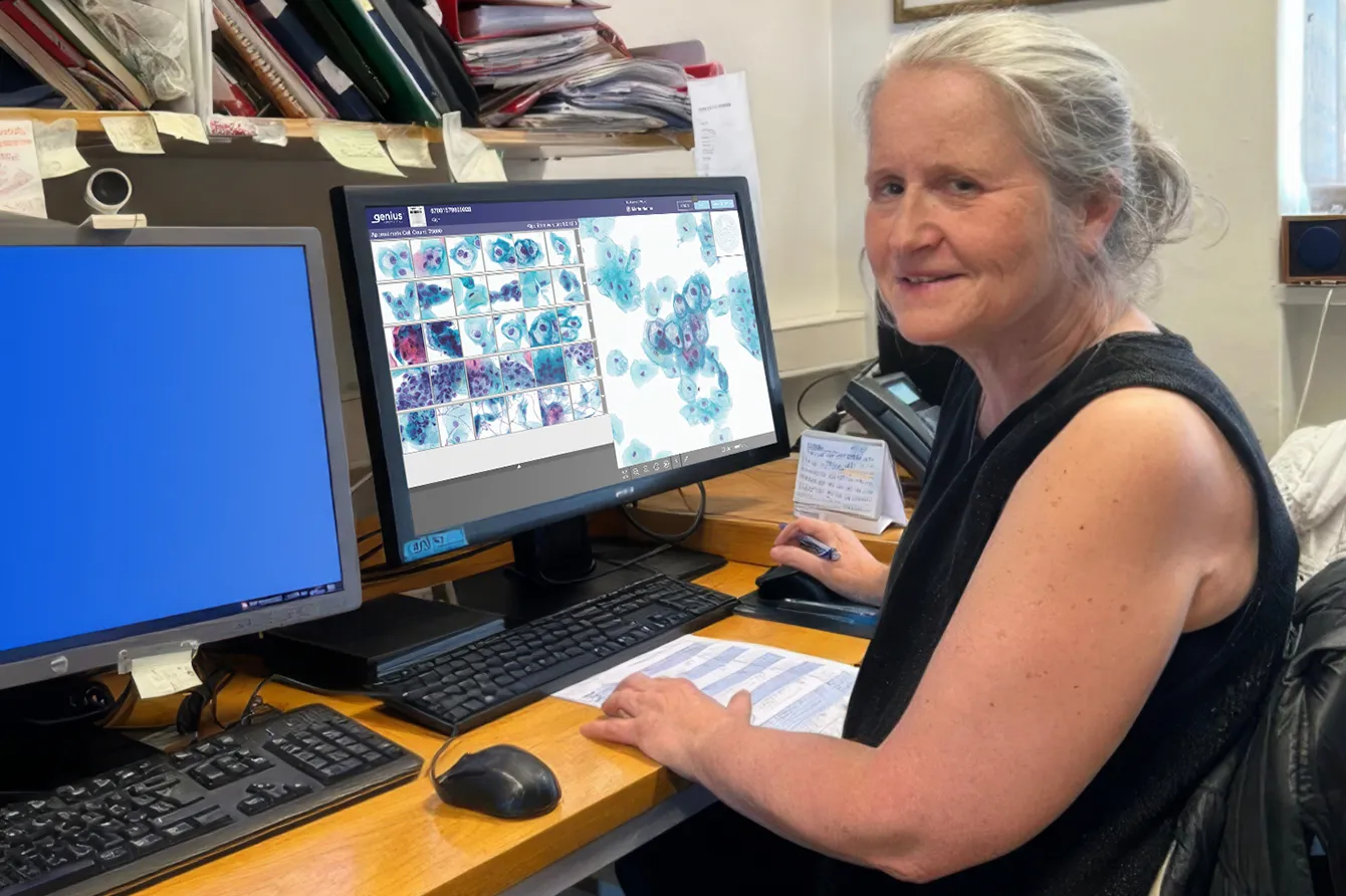 worker reviewing genius digital information