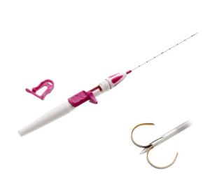 Breast surgery wire and handle on white background